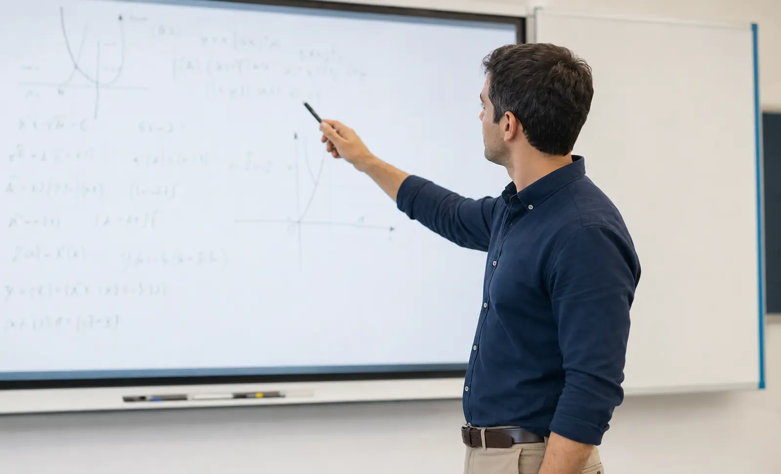 Profesor explicando matemáticas en una pizarra digital